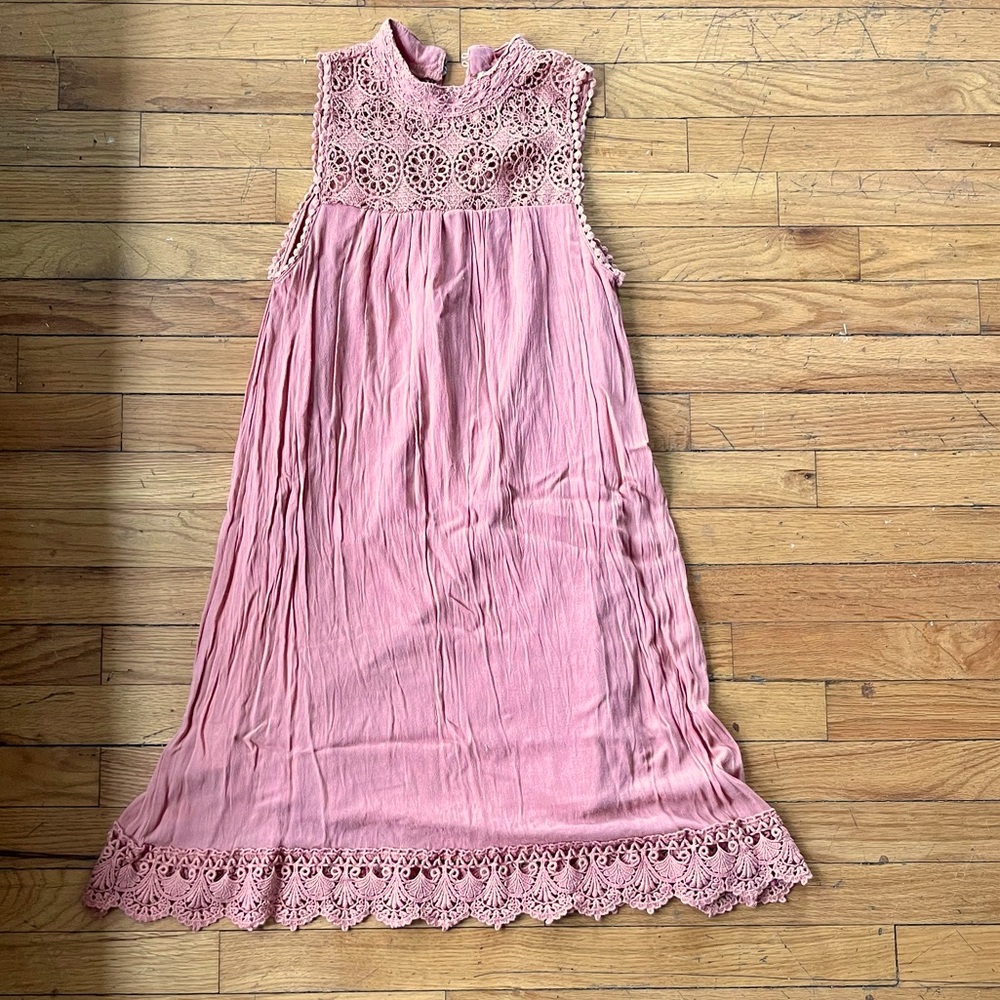 Blush Rusty Rose knee length crochet detail dress